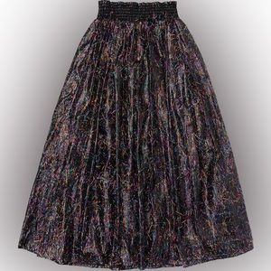 BURU Smocked Waist Skirt Midi Skirt. Rainbow Tinsel. Size S. NWT. Current season